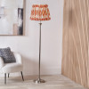Salvatore Antique Silver Metal Floor Lamp Base with Izara 45cm Cinnamon Ikat Patterned Mushroom Pleat Tapered Lampshade