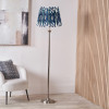 Salvatore Antique Silver Metal Floor Lamp Base with Izara 45cm Ocean Blue Ikat Patterned Mushroom Pleat Tapered Lampshade