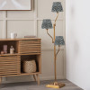 Tatiana Antique Brass Metal Floor Lamp Base with Vienna 16cm Blue Chevron Mushroom Pleat Lampshade