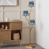 Tatiana Antique Brass Metal Floor Lamp Base with Izara 16cm Ocean Blue Ikat Patterned Mushroom Pleat Tapered Lampshade