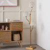 Tatiana Antique Brass Metal Floor Lamp Base with Thiago 16cm Natural Stripe Mushroom Pleat Tapered Lampshade