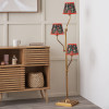 Tatiana Antique Brass Metal Floor Lamp Base with Floressa 16cm Red Floral Patterned Mushroom Pleat Tapered Lamp Shade