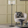 Clara Ribbed Glass Black Metal Round Floor Lamp
