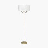 Seraphine Matt Antique Brass Metal and White Cotton Mix Scallop Shaded Floor Lamp