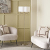 Seraphine Matt Antique Brass Metal and White Cotton Mix Scallop Shaded Floor Lamp