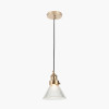 Lenox Conical Ribbed Glass with Antique Brass Fitting Elec Pendant