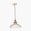 Bowery Large Ribbed Glass with Antique Brass Fitting Elec Pendant