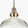 Bowery Large Ribbed Glass with Antique Brass Fitting Elec Pendant