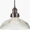 Bowery Large Ribbed Glass with Antique Bronze Fitting Elec Pendant