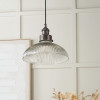 Bowery Large Ribbed Glass with Antique Bronze Fitting Elec Pendant
