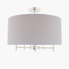 Plaza Silver Metal and Grey Linen Pendant
