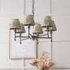 Piero Antique Bronze Metal 6 Arm Pendant with Vienna 16cm Taupe Chevron Mushroom Pleat Lampshade