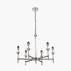 Salvatore Antique Silver Metal 6 Arm Pendant with Izara 16cm Racing Green Ikat Patterned Mushroom Pleat Tapered Lampshade