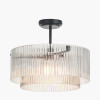 Clara Ribbed Glass Black Metal Round Pendant