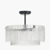 Clara Ribbed Glass Black Metal Round Pendant