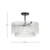 Clara Ribbed Glass Black Metal Round Pendant