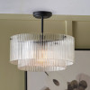 Clara Ribbed Glass Black Metal Round Pendant