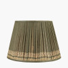 Samaira 45cm Olive Silk Border Print Mushroom Pleat Tapered Lampshade