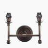 Piero Antique Bronze Metal Double Wall Light with Vienna 16cm Taupe Chevron Mushroom Pleat Lampshade