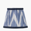 Piero Antique Bronze Metal Double Wall Light with Kamilah 16cm Blue Chevron Patterned Mushroom Pleat Tapered Lamp Shade