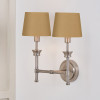 Salvatore Antique Silver Metal Double Wall Light with Pelham 15cm Taupe Handloom Tapered Candle Clip Lampshades