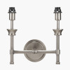 Salvatore Antique Silver Metal Double Wall Light with Pelham 15cm White Handloom Tapered Candle Clip Lampshades