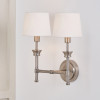 Salvatore Antique Silver Metal Double Wall Light with Pelham 15cm White Handloom Tapered Candle Clip Lampshades