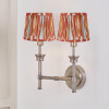 Salvatore Antique Silver Metal Double Wall Light with Izara 16cm Cinnamon Ikat Patterned Mushroom Pleat Tapered Lampshade