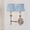 Salvatore Antique Silver Metal Double Wall Light with Thiago 16cm Ocean Blue Stripe Mushroom Pleat Tapered Lampshade