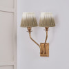 Tatiana Antique Brass Metal Double Wall Light with Scallop 16cm Taupe Ombre Soft Pleated Tapered Lampshade
