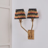 Tatiana Antique Brass Metal Double Wall Light with Athira 16cm Multi Chevron Design Mushroom Pleat Tapered Lamp Shade