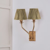Tatiana Antique Brass Metal Double Wall Light with Malia 18cm Olive Mushroom Pleat Scalloped Tapered Lamp Shade