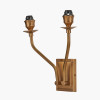 Tatiana Antique Brass Metal Double Wall Light with Garbo 15cm Cream Silk Mix Pinch Pleat Tapered Candle Clip Lampshades