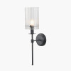 Clara Ribbed Glass Black Metal Cylinder Wall Light