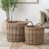 Tobs S/2 Grey Rattan Round Log Baskets