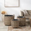 Tobs S/3 Indoor Outdoor Grey Kubu Rattan Round Basket Planters with Handles