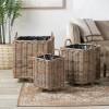 Tobs S/3 Indoor Outdoor Grey Kubu Rattan Square Basket Planters with Handles