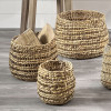 S/3 Water Hyacinth Round Striped Round Baskets