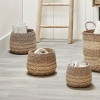 S/3 2-Tone Seagrass and Palm Leaf Natural Round Baskets