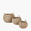 S/3 Seagrass and Palm Leaf Natural Striped Round Baskets