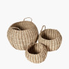 S/3 Seagrass and Palm Leaf Natural Striped Round Baskets
