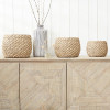 S/3 Seagrass and Palm Leaf 2-Tone Natural Plaited Round Baskets