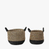 S/2 Seagrass Natural and Black Round Handled Baskets
