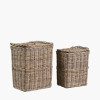 Tobs S/2 Grey Kubu Rectangular Linen Baskets with Handles