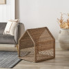 Grey Rattan House Dog Basket