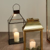 Antique Brass Metal and Glass Square Lantern