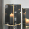 Brass Metal and Smoked Glass Panelled Square Hurricane Large