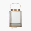 Antique Brass Metal and Glass Square Lantern Small