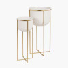 S/2 White and Gold Metal Planters