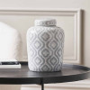 Celia Grey and White Ceramic Geo Pattern Lidded Ginger Jar